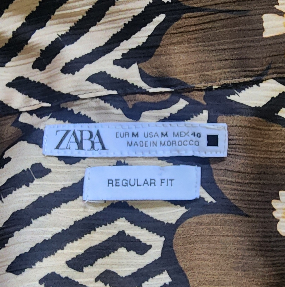 Zara Brown and Black Morocco Casual Button Down Shirt Medium - Picture 2 of 4
